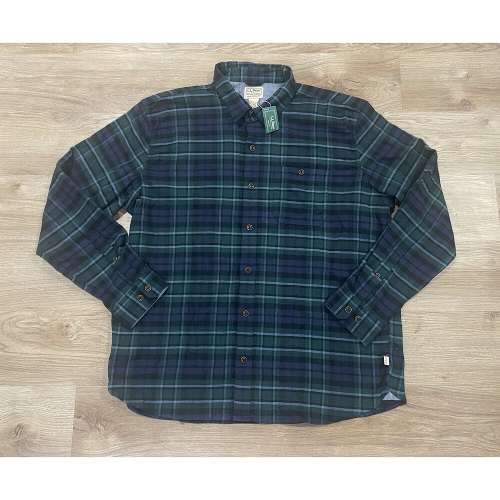 L.L. Bean BeanFlex Flannel Shirt Men's Large Green Plaid MacCallum Outdoor NEW